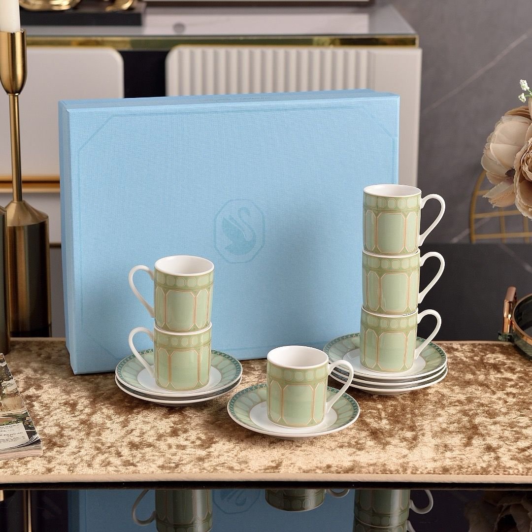 Swarovski Turkish coffee set of six cups with saucers. Three colors are available.